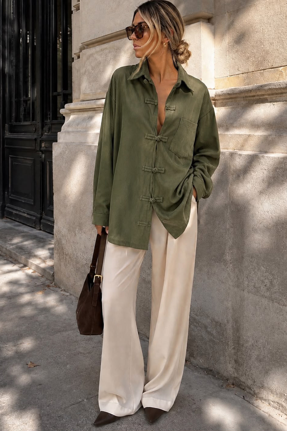 Karissa Khaki Corduroy Toggle Shirt