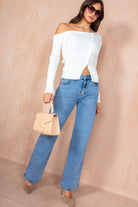 Karla White Knit Asymmetric Top