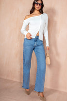 Karla White Knit Asymmetric Top