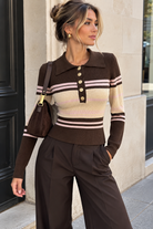 Kasey Pink & Chocolate Ribbed Knit Striped Top