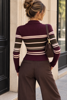 Kasey Plum & Pink Ribbed Knit Striped Top