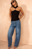 Katalina Black Ribbed Knit Cut Out Top
