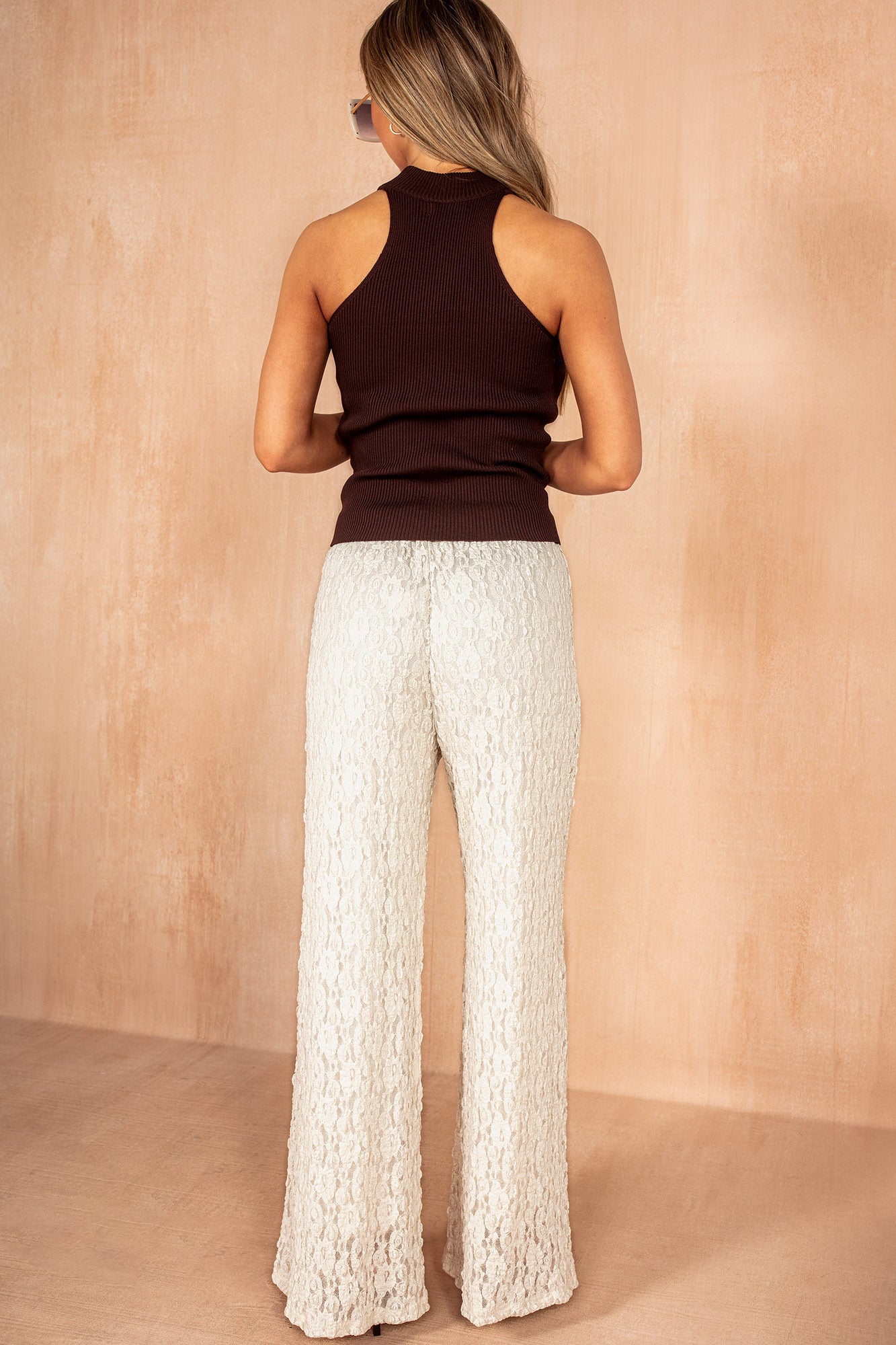 Katalina Chocolate Ribbed Knit Cut Out Top