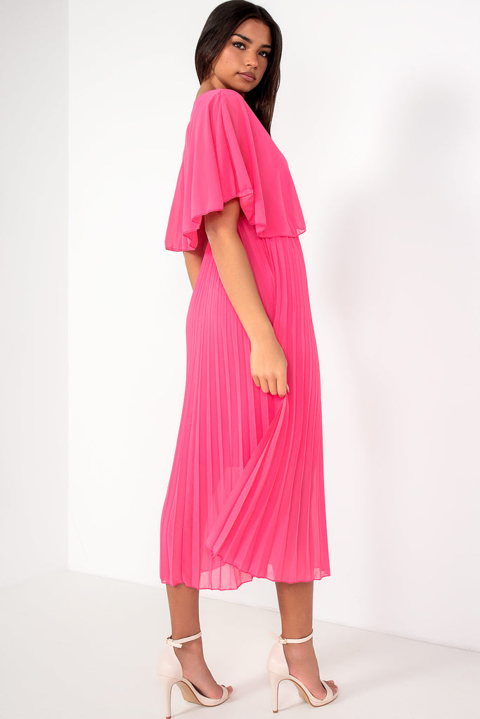 Katalina Hot Pink Chiffon Pleated Dress