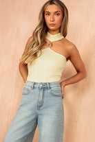 Katalina Soft Yellow Ribbed Knit Cut Out Top