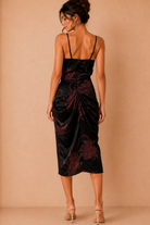 Kathleen Black Floral Strappy Cowl Neck Midi Dress