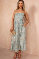 Kayleigh Duck Egg Floral Jacquard Midi Dress
