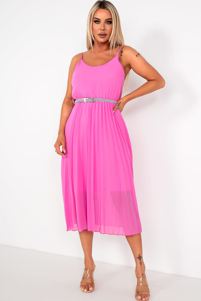 Keeley Pink Chiffon Pleated Dress