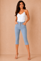 Keisha Blue and White Striped Longline Capri Pants