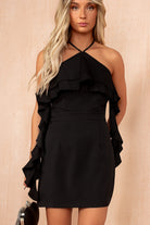 Kelly Black Halterneck Ruffle Dress