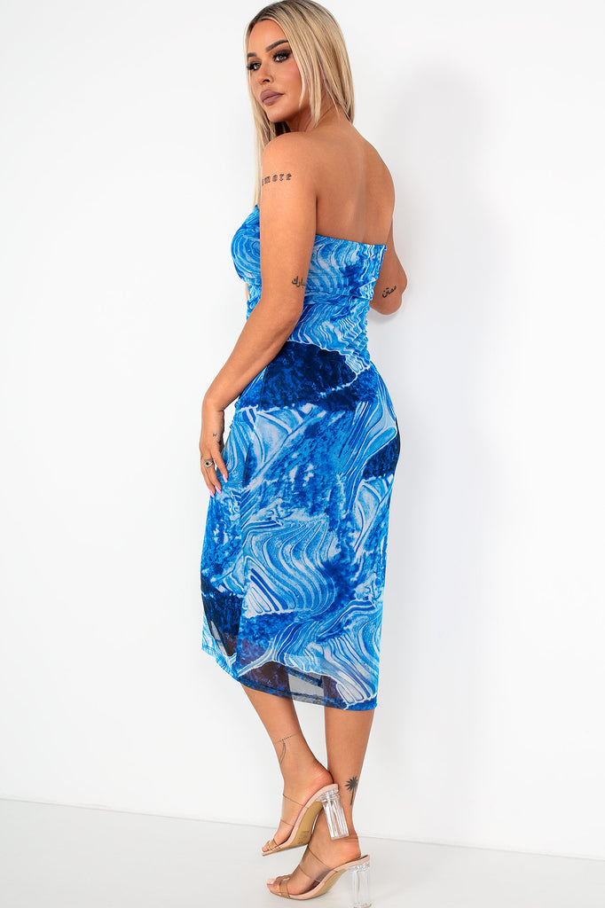 Kelly Blue Mesh Print Bandeau Dress