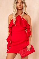 Kelly Red Halterneck Ruffle Dress