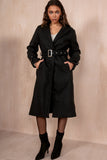 Kelsie Black Longline Belted Coat