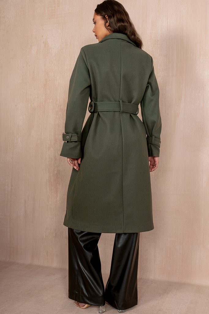 Kelsie Khaki Longline Belted Coat