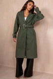 Kelsie Khaki Longline Belted Coat