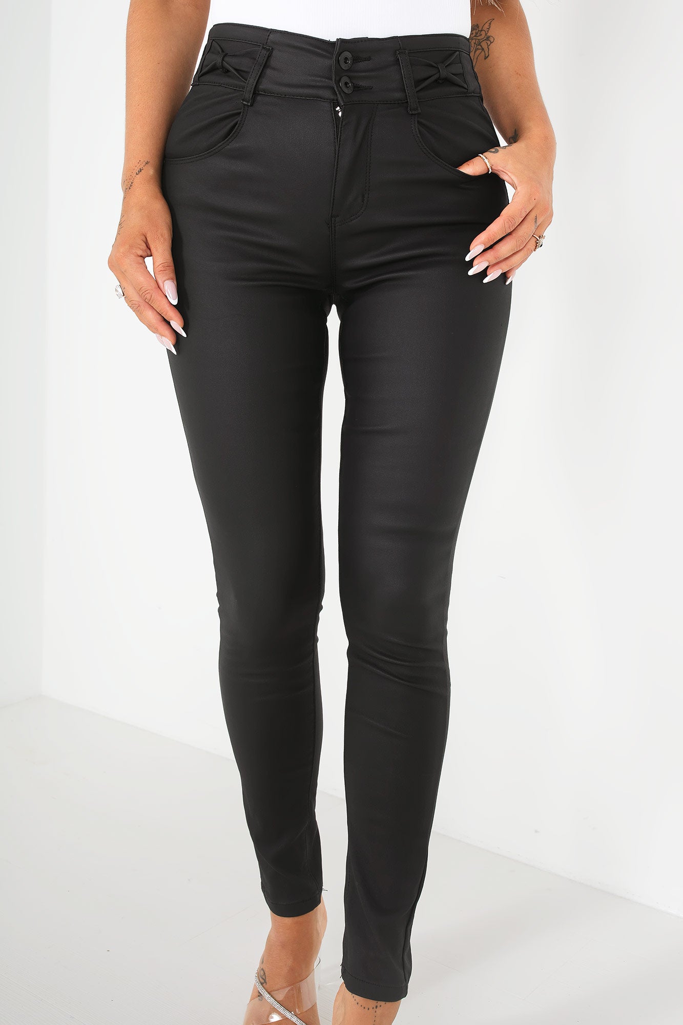 Kendal Black High Waist Wax Jeans