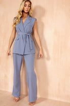 Kendal Cornflower Blue Sleeveless Blazer Suit