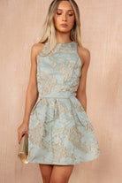 Kennedy Duck Egg Jacquard Skater Mini Dress - Vavavoom.ie