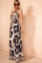 Kensley Mocha Printed Diamante Halterneck Dress