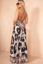 Kensley Mocha Printed Diamante Halterneck Dress