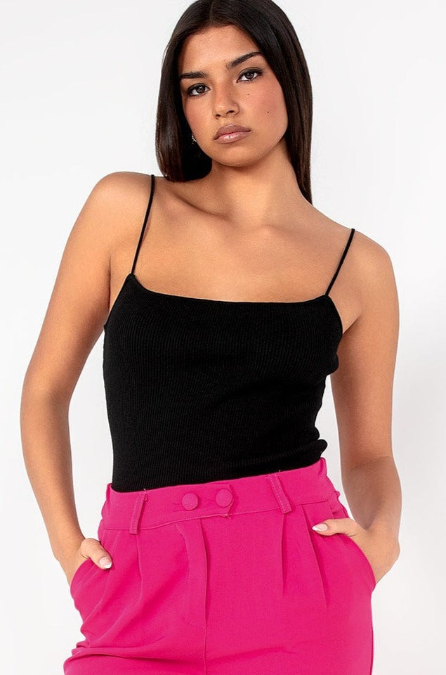 Kenzie Black Ribbed Knit Cami Top