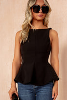 Khloe Black Bow Back Peplum Top