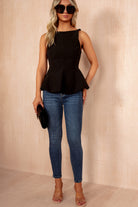 Khloe Black Bow Back Peplum Top