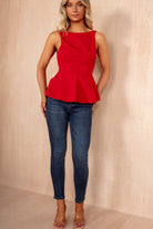 Khloe Red Bow Back Peplum Top