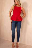 Khloe Red Bow Back Peplum Top
