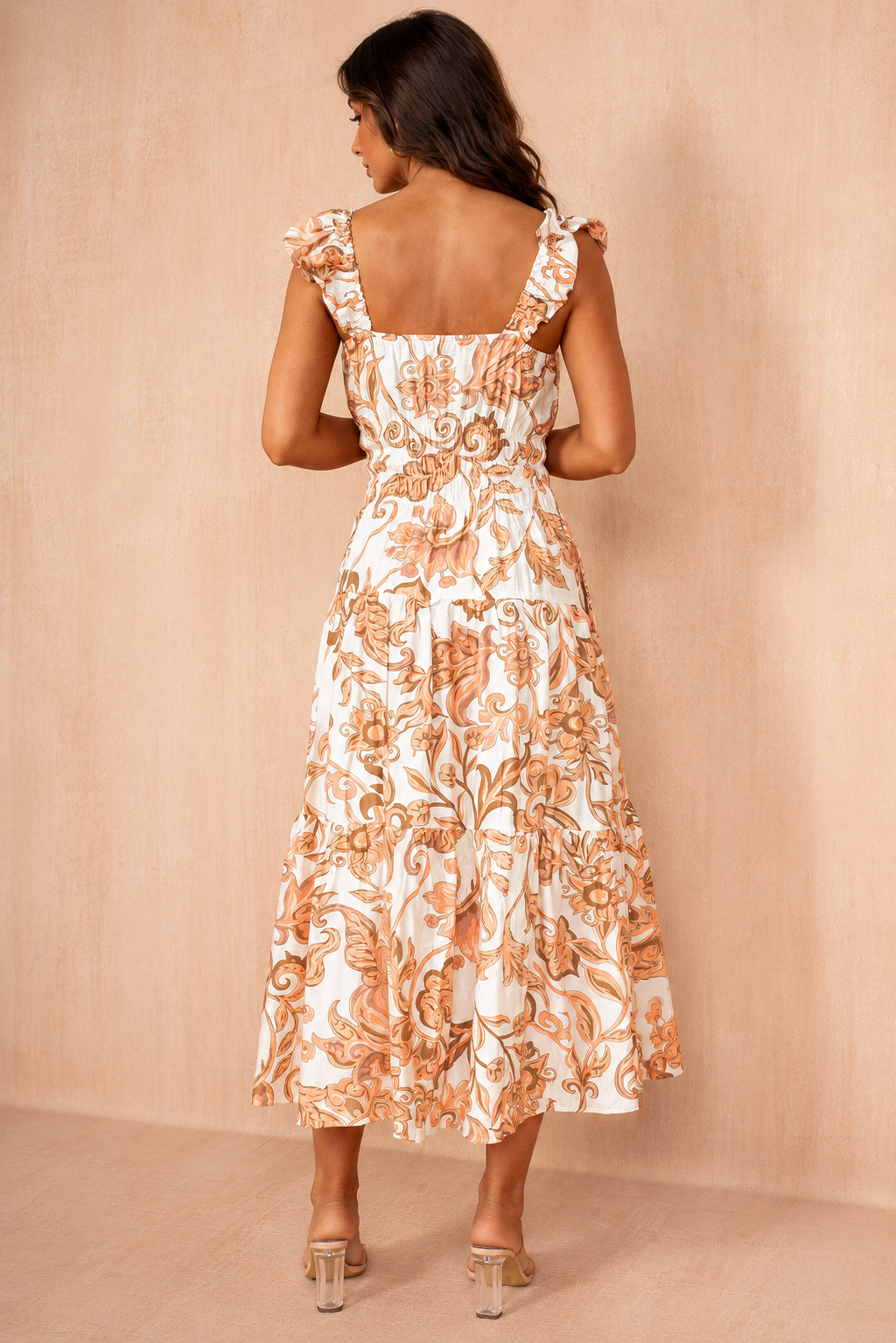Kimber Peach Boho Floral Smock Dress