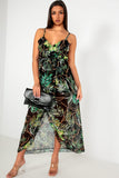 Kimberly Black Chiffon Leaf Print Dress