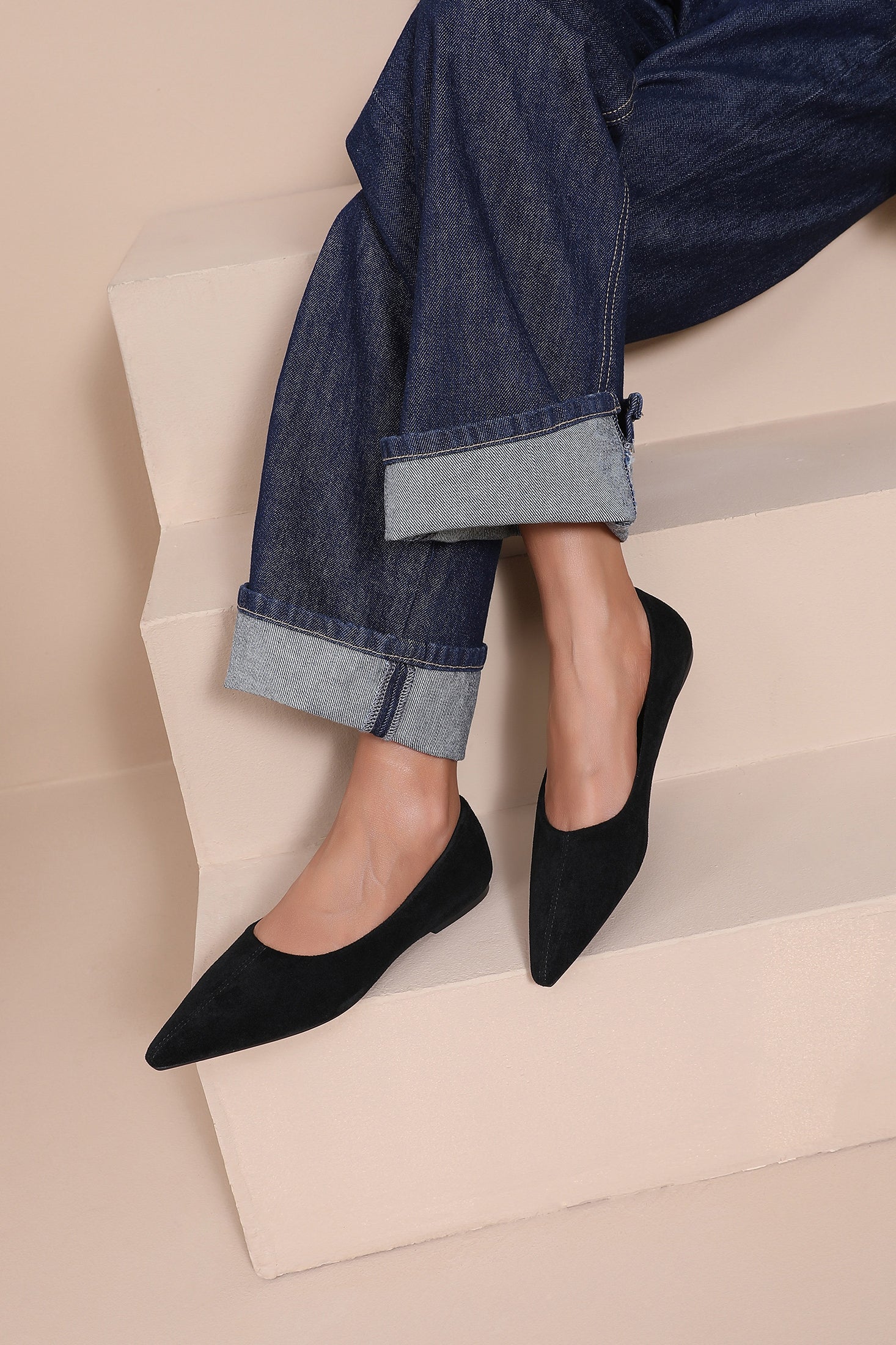Kimora Black Suedette Point Toe Pumps