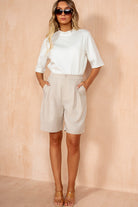 Kinslee Stone Pleated Bermuda Shorts