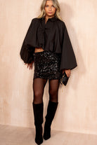 Kira Black Sequin Mini Skirt - Vavavoom.ie