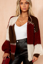 Kirsty Burgundy Colour Block Knit Cardigan