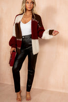 Kirsty Burgundy Colour Block Knit Cardigan