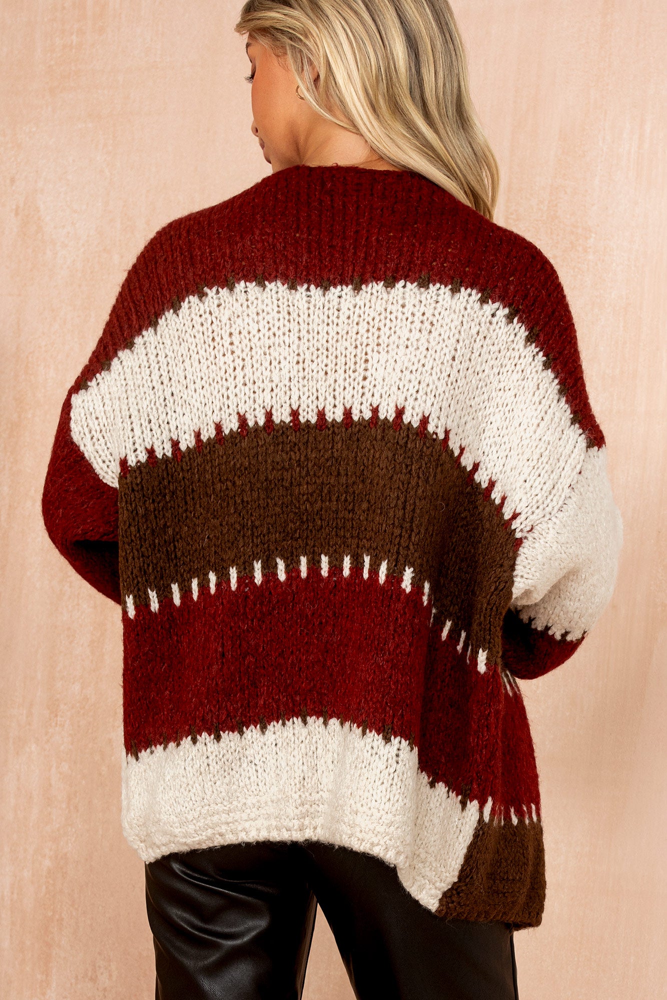 Kirsty Burgundy Colour Block Knit Cardigan
