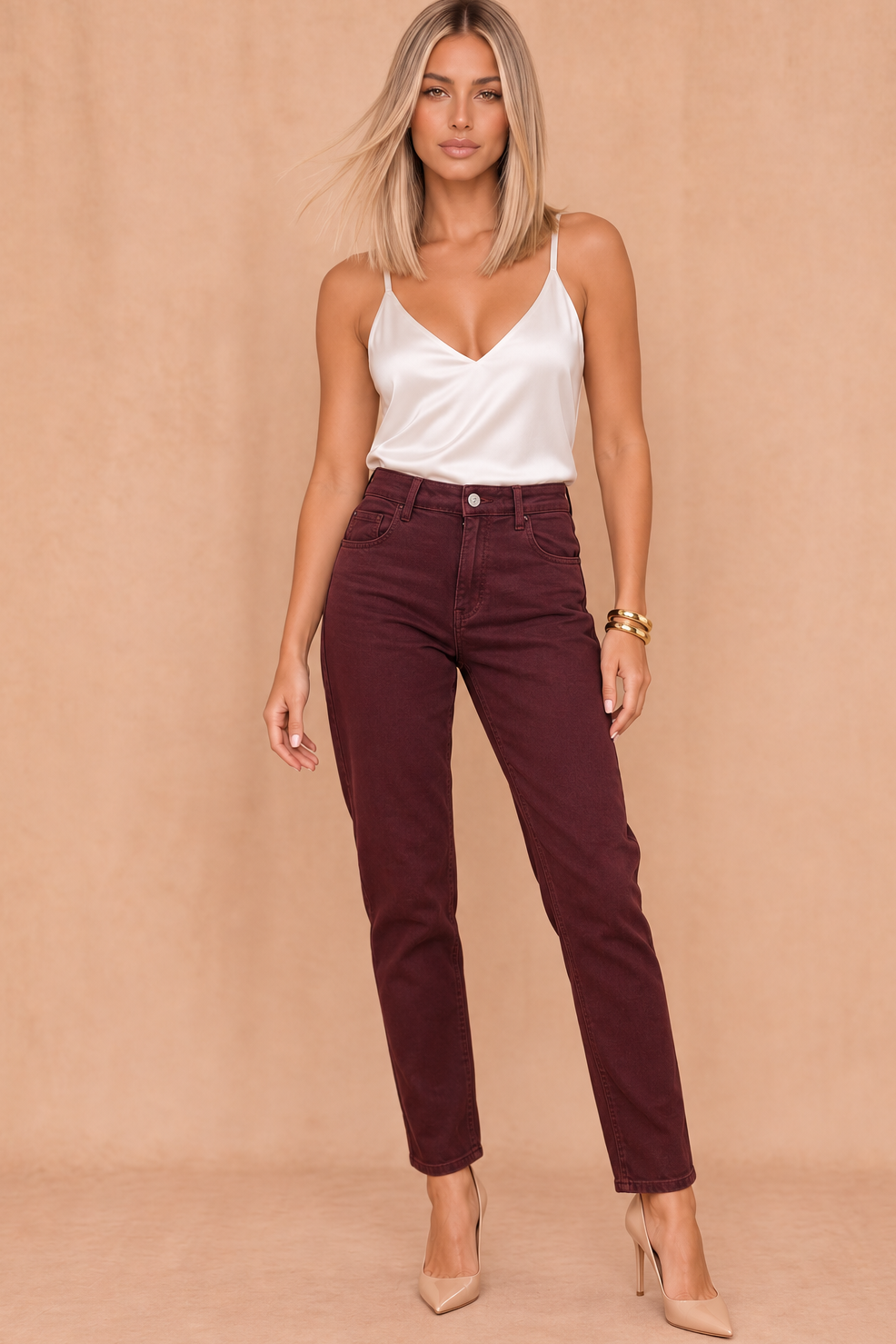Kodi Burgundy Denim Mom Jeans