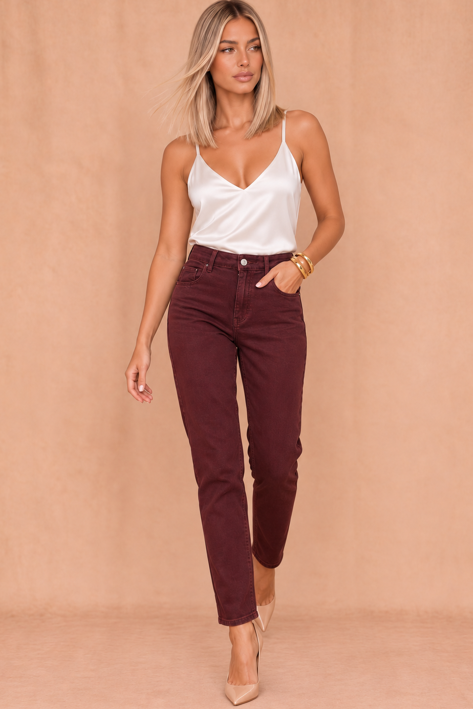 Kodi Burgundy Denim Mom Jeans