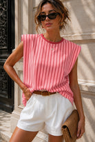 Kori Pink and Red Striped Cut Out T-Shirt