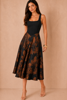Kourtney Black Floral Jacquard A-Line Midi Dress