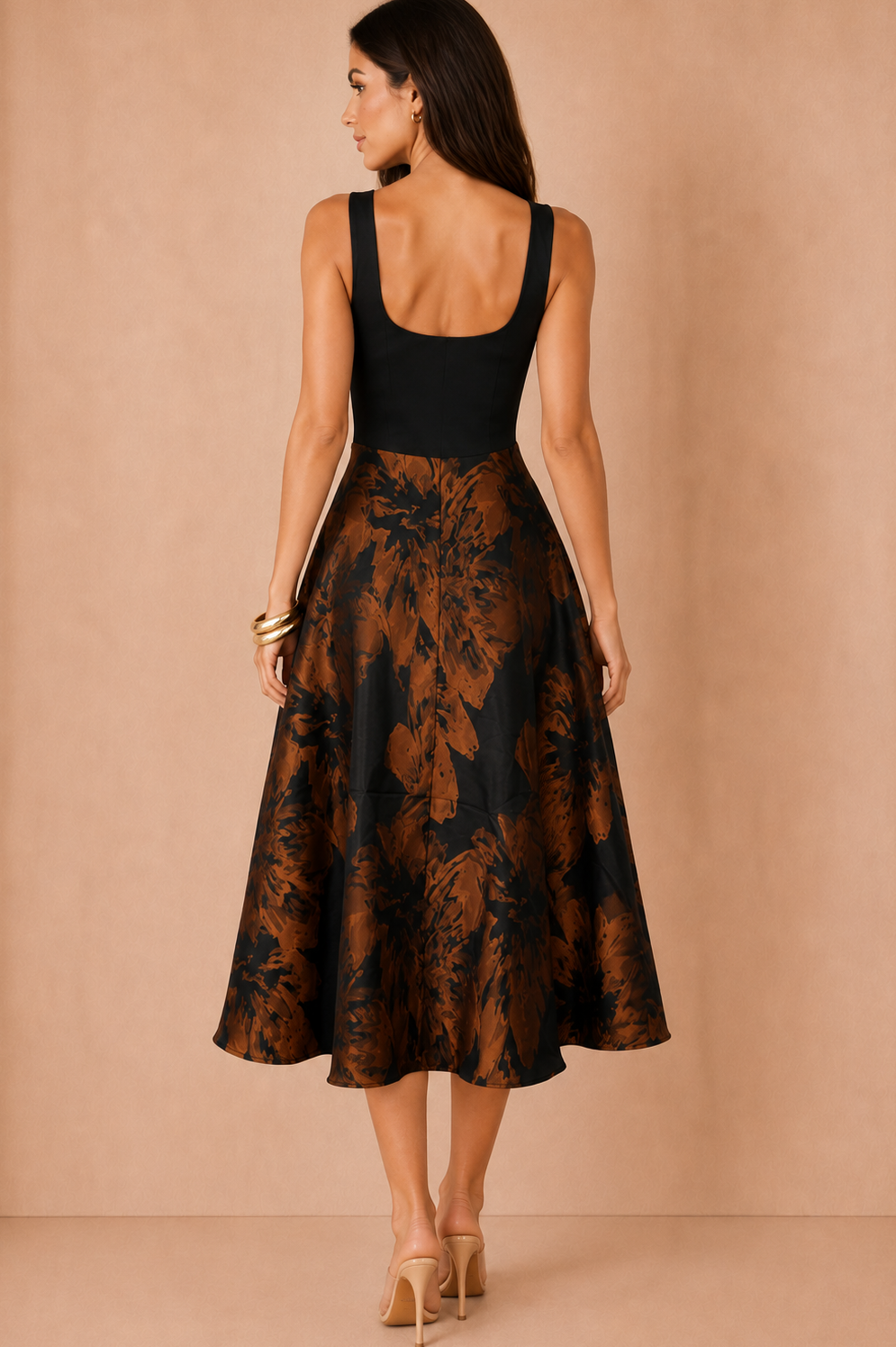 Kourtney Black Floral Jacquard A-Line Midi Dress