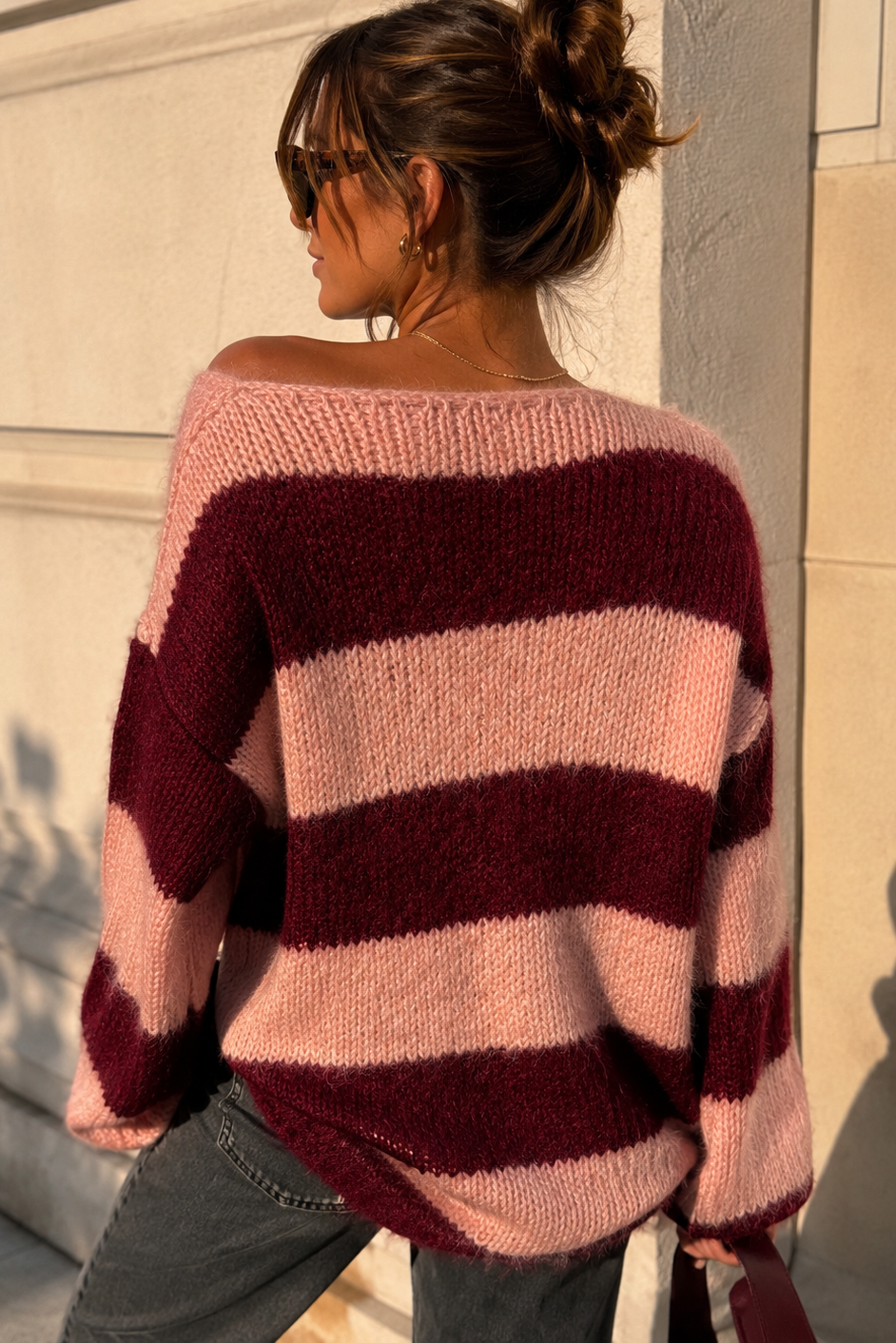 Kristen Burgundy Knit Striped Jumper
