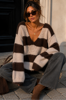 Kristen Chocolate & Taupe Knit Striped Jumper