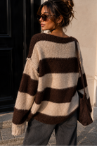 Kristen Chocolate & Taupe Knit Striped Jumper