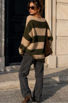 Kristen Khaki Knit Striped Jumper