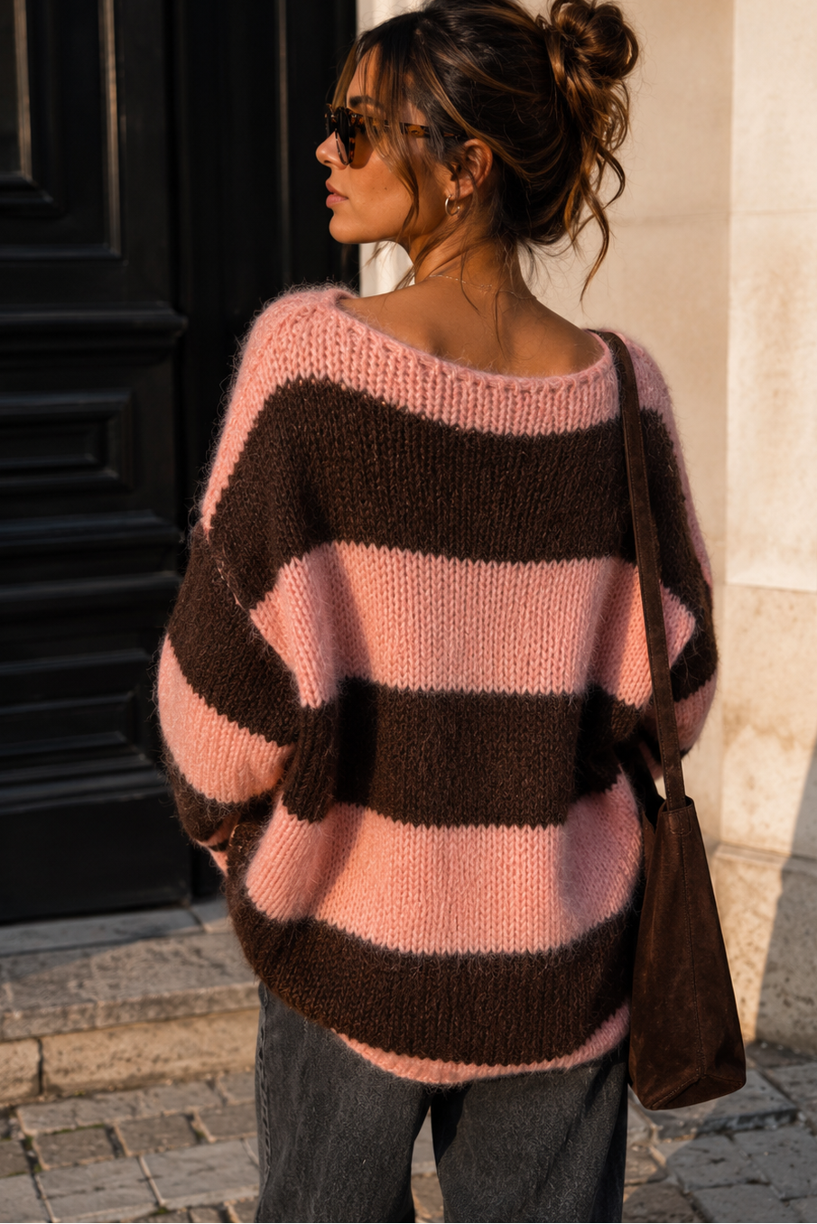 Kristen Pink and Chocolate Knit Striped Jumper