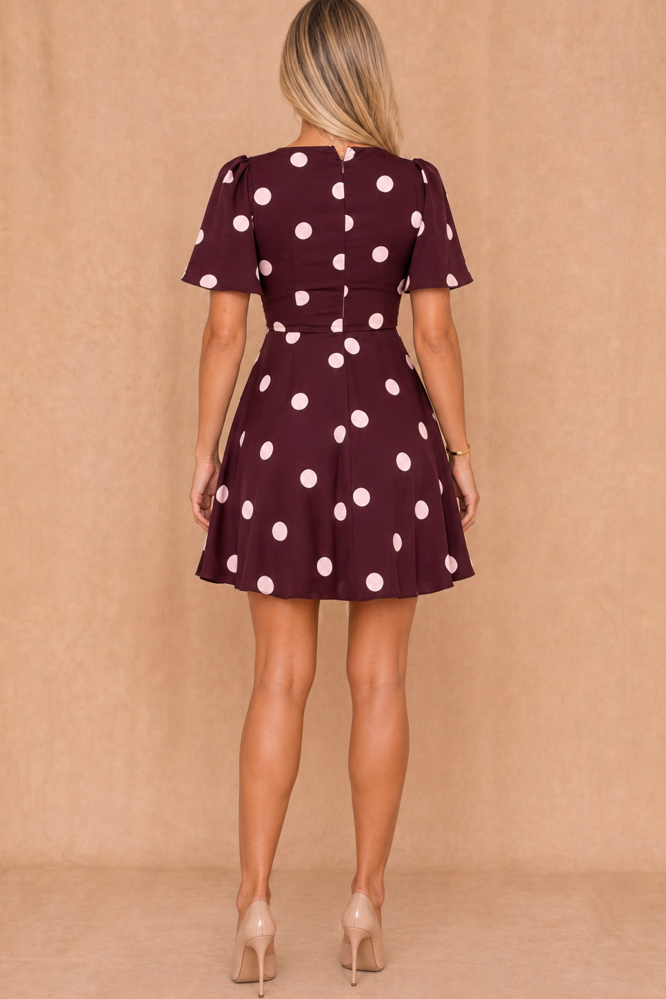 Kristie Wine Polka Dot Mini Dress