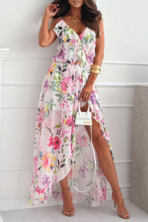 Kristin White Chiffon Floral Dress