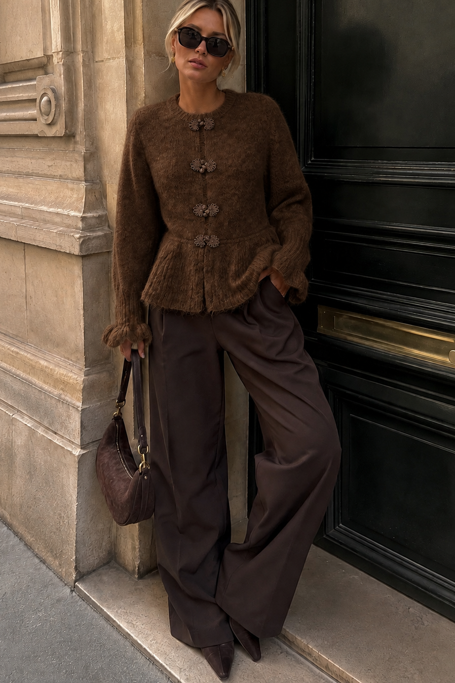 Kylan Chocolate Knit Peplum Top